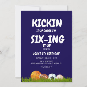 Invitation 6e fête d'anniversaire en bleu Kickin it Up Boy