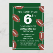 Invitation 6e fête d'anniversaire Football Vert Sport Enfants (Devant / Derrière)