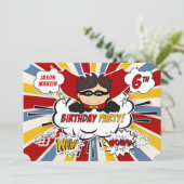Invitation 6e fête d'anniversaire garçons Superhero Red Comic (Debout devant)
