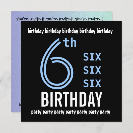 Invitation 6e fête d'anniversaire Modern Blue and Black G203 (Devant / Derrière)
