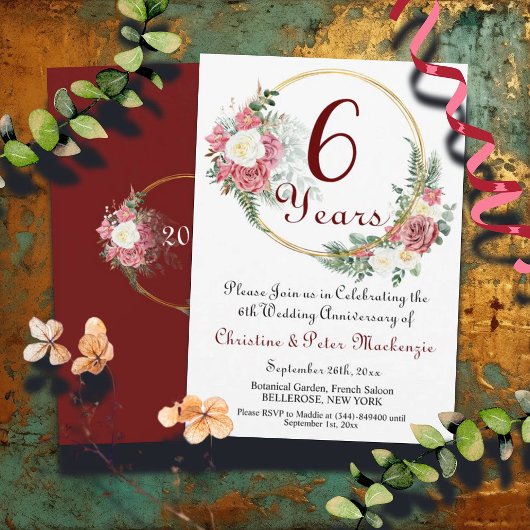 Invitation 6e Mariage de sucre Anniversaire Rose Gold Frame