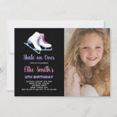 Invitation 6e Patinage photo noir violet Anniversaire (Devant)