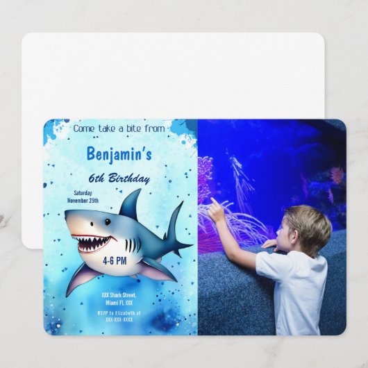 Invitation 6ème anniversaire de la photo de requin (Devant / Derrière)