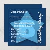 Invitation 6ème Étoile bleue de six ans K06 de bébé (Devant / Derrière)