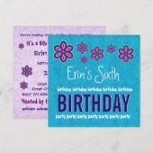 Invitation 6ème Nom pourpre de coutume de fleurs et d'étoiles (Devant / Derrière)