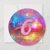 Invitation 6th Birthday Party Gold Pink Glitter Disco Ball (Dos)