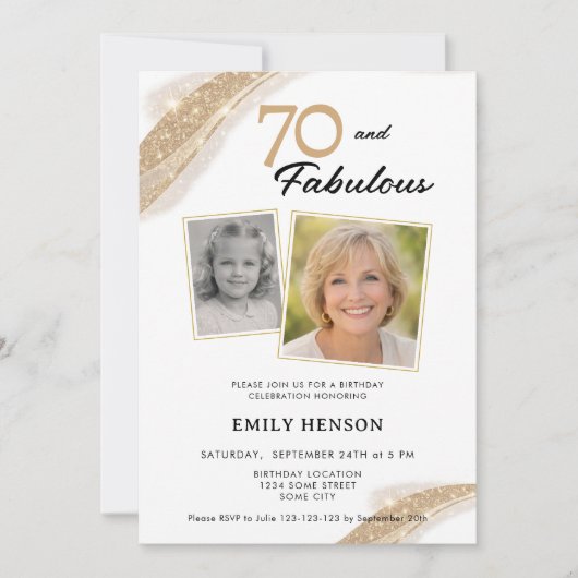 Invitation 70 and Fabulous Gold 2 Photo Birthday (Devant)