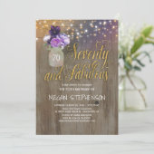 Invitation 70 Anniversaire Rustique - Fleurs violettes Mason (Debout devant)