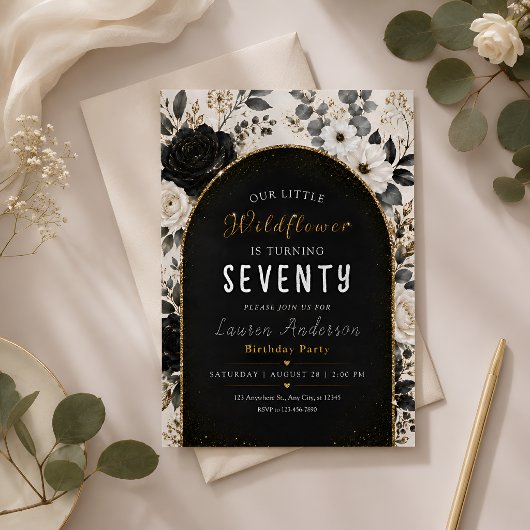 Invitation 70 ans Anniversaire Fleur de champ Noir