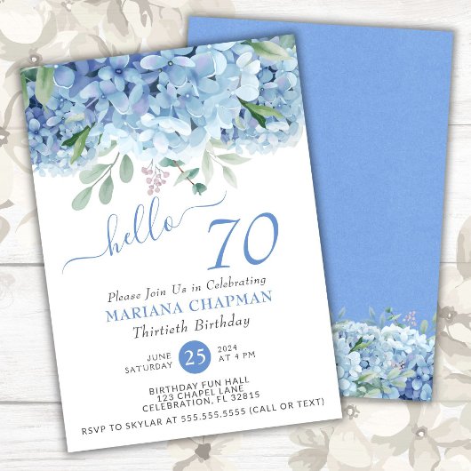 Invitation 70 ans Anniversaire Fleur Hydrangeas Bl