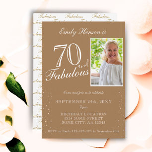 Invitation 70 ans et Fabuleux Élégant Beige Photo Anniversair