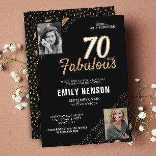 Invitation 70 ans et Fabuleux Paillettes Or 2 Photo 70e Anniv
