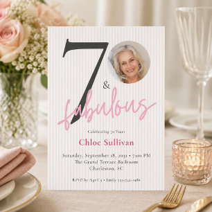 Invitation 70 ans et Fabuleux Rose Script Photo Anniversaire