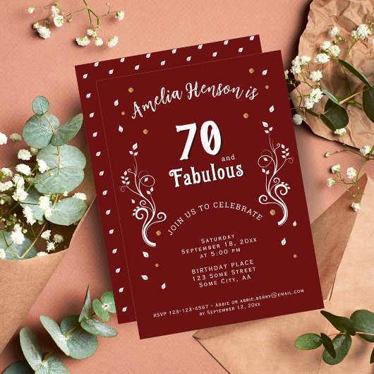 Invitation 70 ans et feuillage fabuleux 70e anniversaire