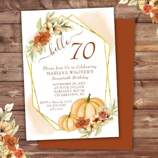 Invitation 70 ans Fête d'automne aquarelle rustiqu