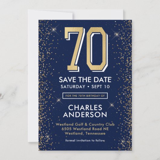 Invitation 70 ans Navy Bleu Moderne (Devant)