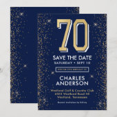 Invitation 70 ans Navy Bleu Moderne (Devant / Derrière)