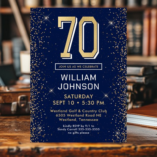 Invitation 70 ans Navy Bleu Moderne