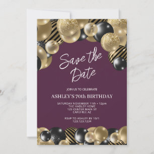 Invitation 70 ans Plum Purple et Gold