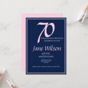 Invitation 70 ans & Sensationnel Navy et Rose Anniversaire
