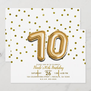 Invitation 70 Ballons Dorés et Confettis Fête d'anniversaire