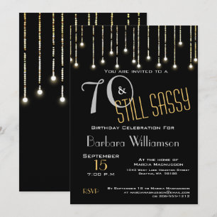 Invitation 70 Black Silver Gold Lights Birthday Party