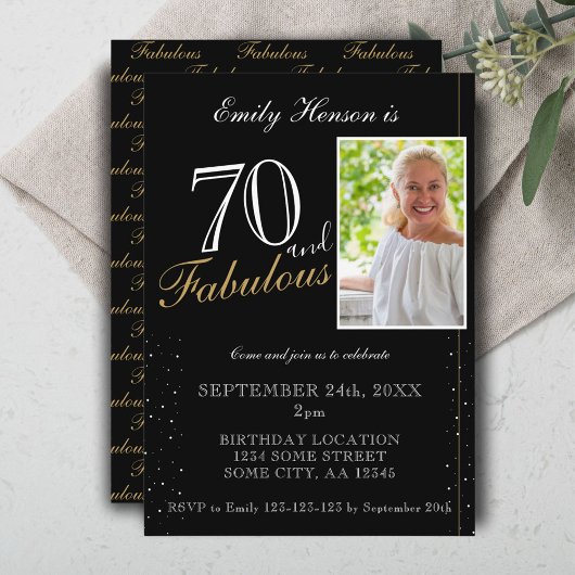 Invitation 70 et fabuleux Elegant Black Photo Anniversaire