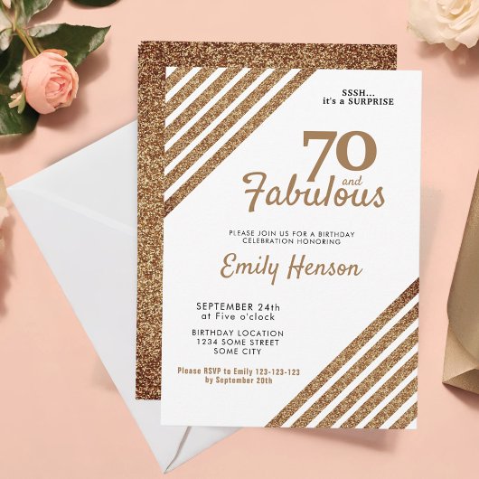 Invitation 70 et fabuleux Elegant Gold Parties scintillant 70