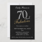 Invitation 70 et fabuleux noir élégant script Anniversaire (Devant)