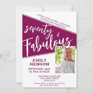 Invitation 70 et fabuleux Script Magenta Photo 70e anniversai