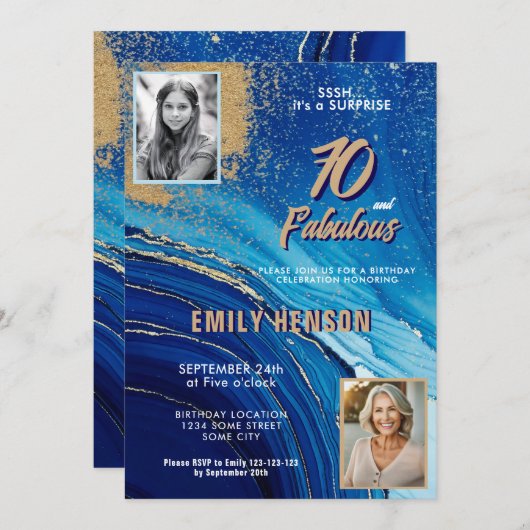 Invitation 70 et Fabulous Marble Parties scintillant 2 Photo (Devant / Derrière)