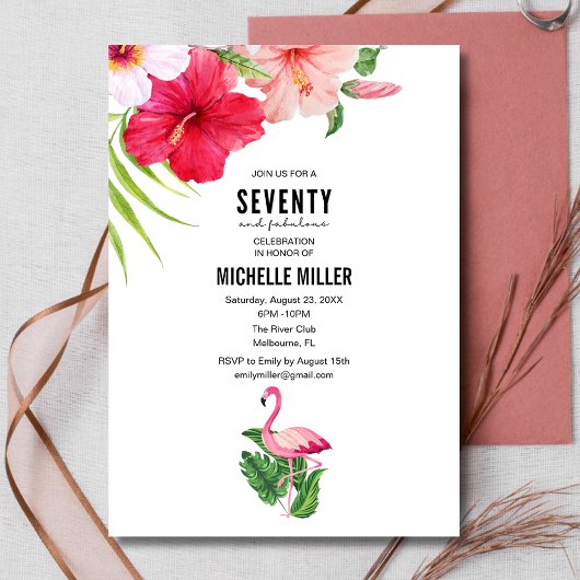 Invitation 70 et Fabulous Pink Flamant rose 70e fête d'annive