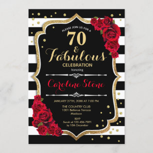 Invitation 70 Fabuleux anniversaire - Rose noir blanc rayures