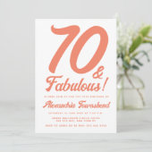 Invitation 70 & Fabuleux Orange Rétro Script 70e Anniversaire (Debout devant)