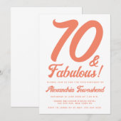Invitation 70 & Fabuleux Orange Rétro Script 70e Anniversaire (Devant / Derrière)