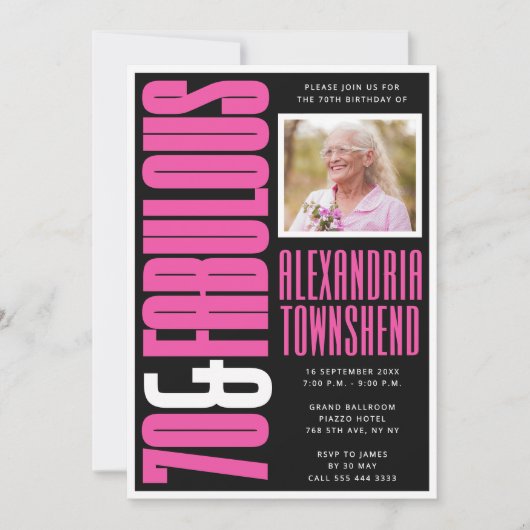 Invitation 70 & Fabuleux Rose Clair Noir 70e Anniversaire (Devant)
