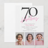 Invitation 70 & Fabuleux Rose Script 3 Photo Fête d'anniversa (Devant / Derrière)