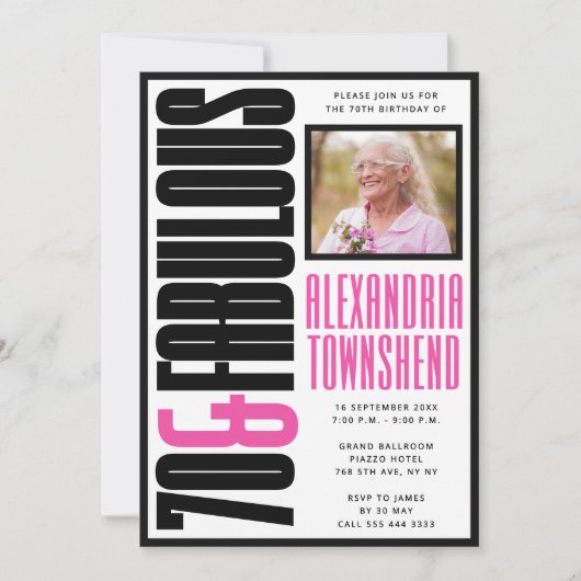 Invitation 70 & Fabulous Typographie Gras et Chic 70e Anniver (Devant)