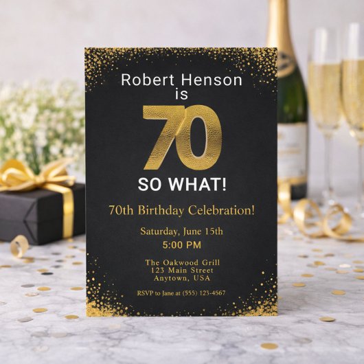 Invitation 70 So What! Black Gold 70th Birthday