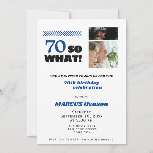 Invitation 70 So what Funny Milestone 70th Birthday (Devant)