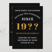 Invitation 70e Anniversaire Ajouter Nom Année Noir Or Pour Lu (Devant / Derrière)