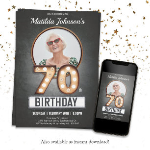 Invitation 70e anniversaire amusant Marquee Vintage Dramatiqu