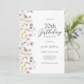 Invitation 70e anniversaire Aquarelle Fleur sauvage Floral (Debout devant)