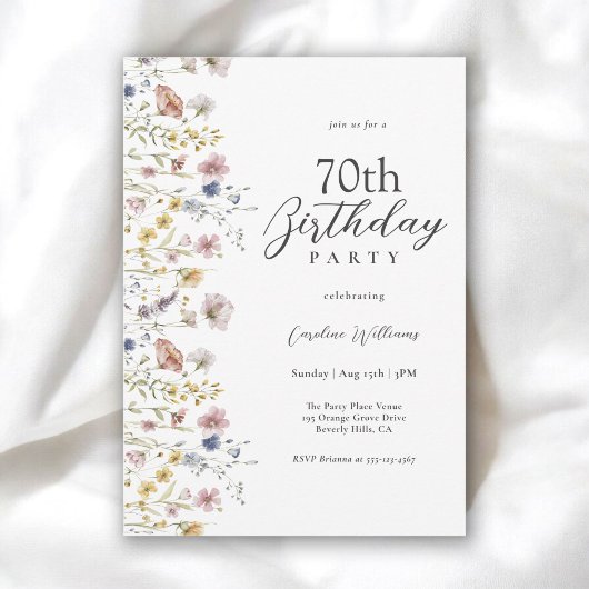 Invitation 70e anniversaire Aquarelle Fleur sauvage Floral