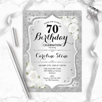 70e anniversaire - Argent rayures Roses blanches