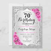 Invitation 70e anniversaire - Argent rayures Roses roses rose (Devant)