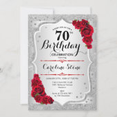 Invitation 70e anniversaire - Argent rayures Roses rouges (Devant)