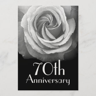Invitation 70e Anniversaire Argent Rose blanche Metallic