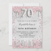 Invitation 70e anniversaire argent rose parties scintillant g (Devant)