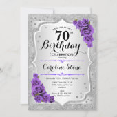 Invitation 70e anniversaire - Argent Stripes Rose pourpre (Devant)